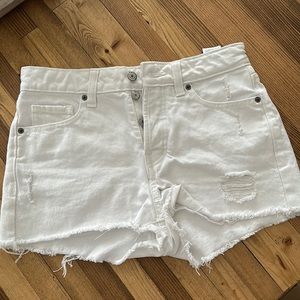 High Rise O.G. Straight White Distressed Denim Shorts